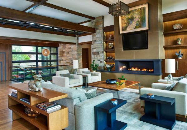 Great room lit with warm evening light