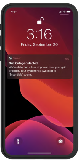 Smartphone displaying a power outage notification on the lock screen