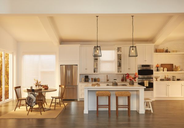 Bright, cool morning light in an open kitchen